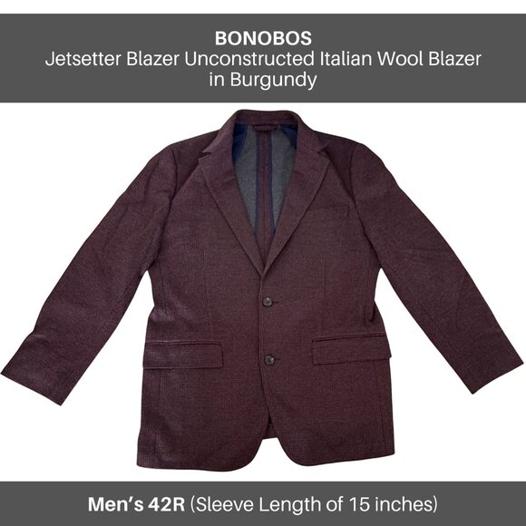 Bonobos Jetsetter / Unconstructed Wool Blazer in Burgundy | Men's 42R - Picture 2 of 5